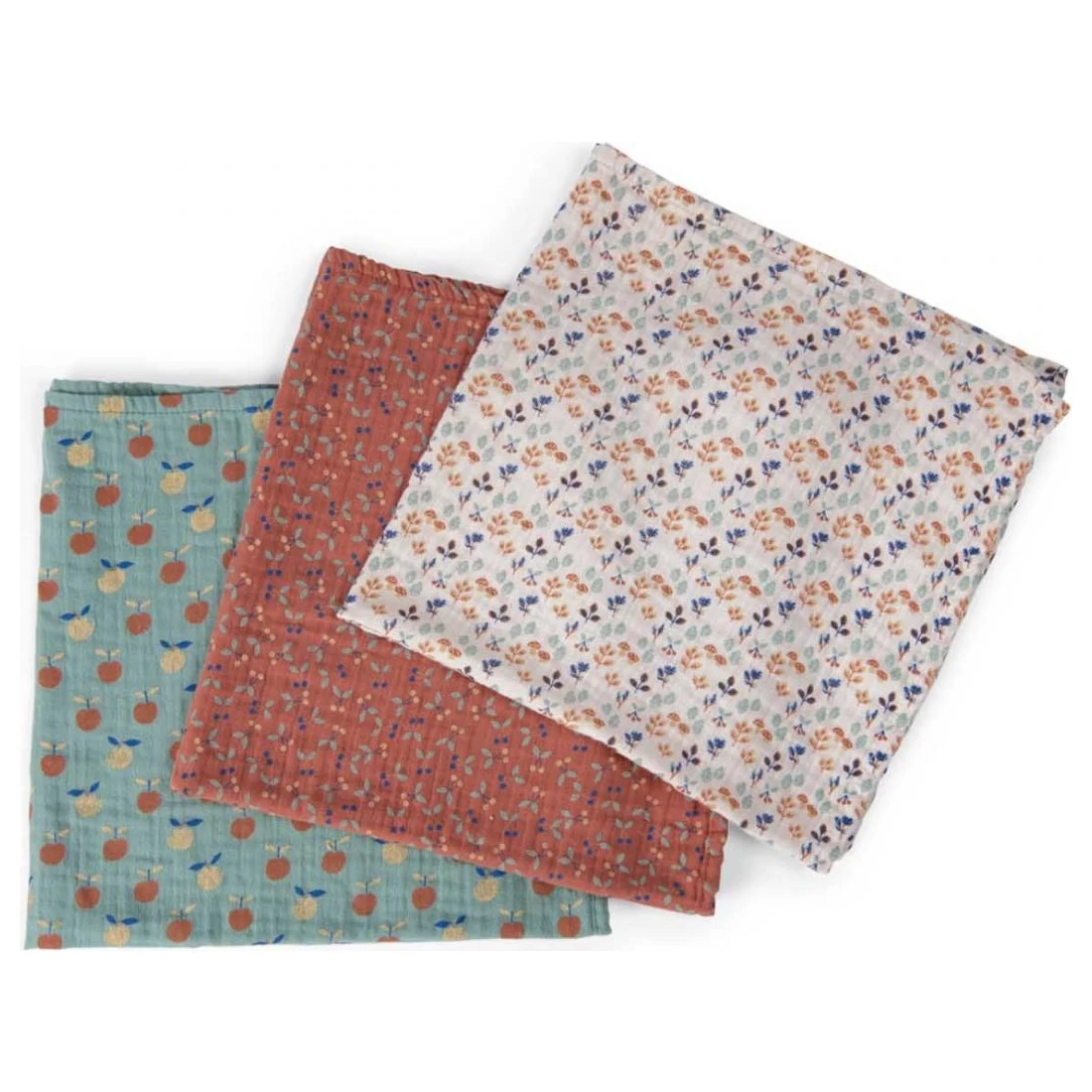 Set De 3 Langes Imprimés - Pomme Des Bois - Moulin Roty 4 Set De 3 Langes Imprimés - Pomme Des Bois - Moulin Roty – Image 4