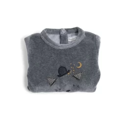 Pyjama Bébé 1 Mois Velours Gris Chiné Tête Chat Les Moustaches - Moulin Roty -Petits Rêves Soldes moulin roty pyjama bebe 1m velours gris chine tete chat les moustaches 4