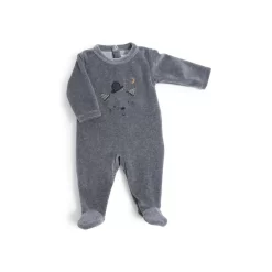 Pyjama Bébé 1 Mois Velours Gris Chiné Tête Chat Les Moustaches - Moulin Roty -Petits Rêves Soldes moulin roty pyjama bebe 1m velours gris chine tete chat les moustaches 5