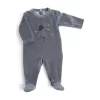 Pyjama Bébé 3 Mois Velours Gris Chiné Tête Chat Les Moustaches - Moulin Roty