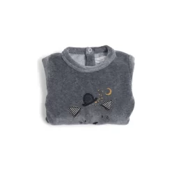 Pyjama Bébé 3 Mois Velours Gris Chiné Tête Chat Les Moustaches - Moulin Roty -Petits Rêves Soldes moulin roty pyjama bebe 3m velours gris chine tete chat les moustaches 3
