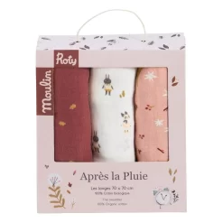 Coffret De 3 Langes En Coton Bio "Après La Pluie" - Moulin Roty